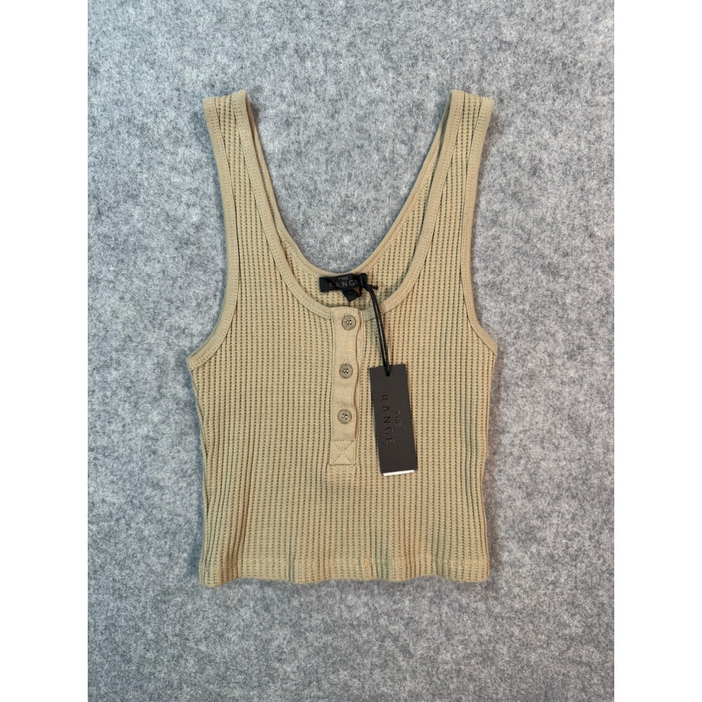 The Range Waffle Knit Henley Tank Top Khaki Tan Womens XS